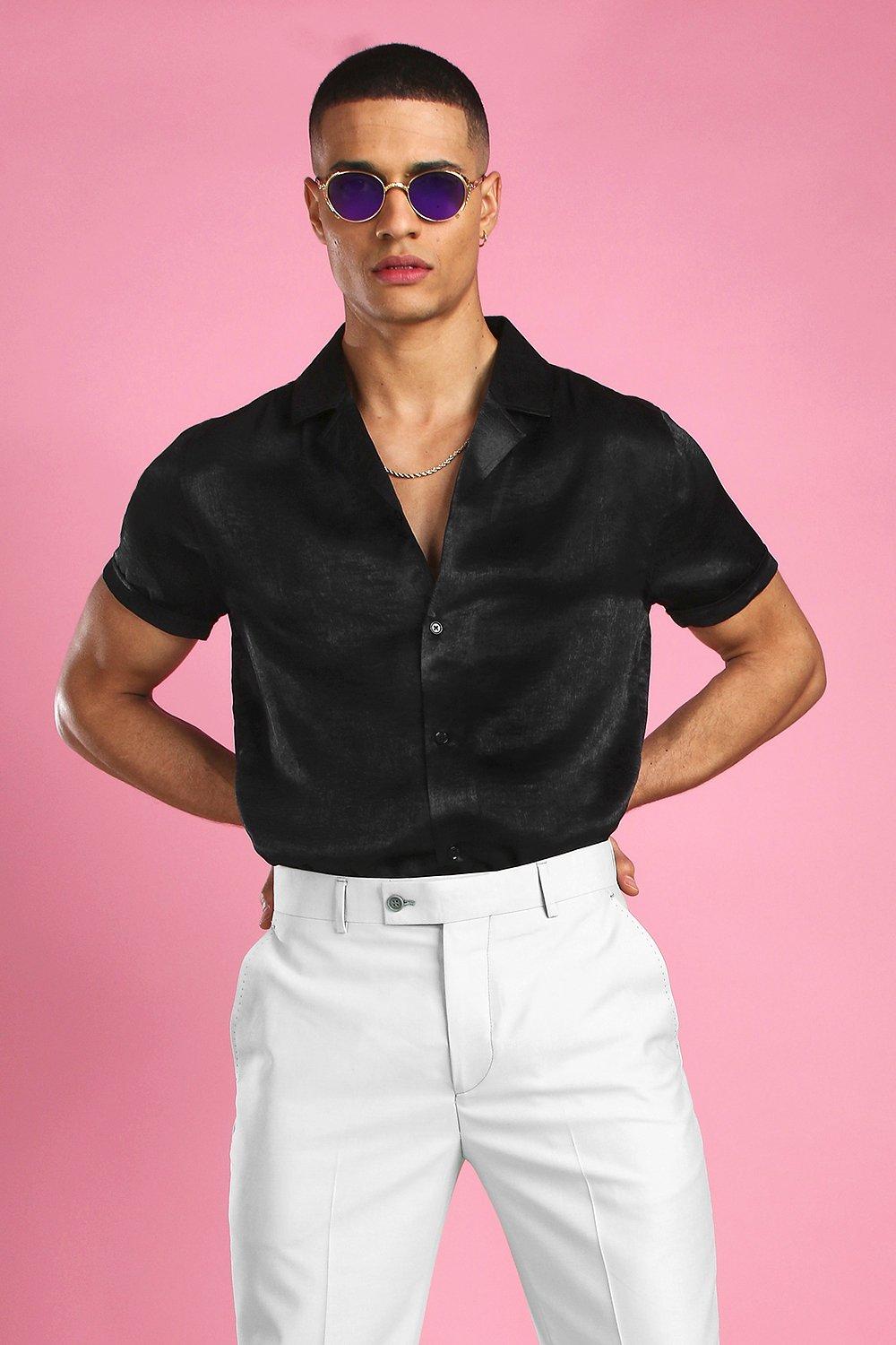 black satin short sleeve top