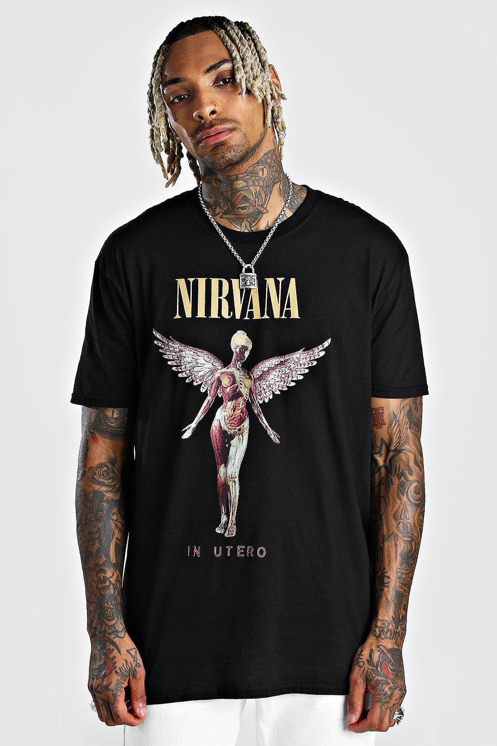 Mens Black Oversized Nirvana License T-Shirt, Black