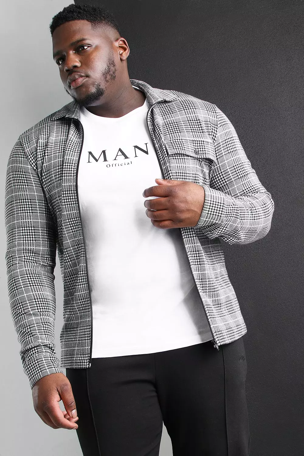 Plus Size Jacquard Utility Coach Shirt Jacket boohooMAN USA