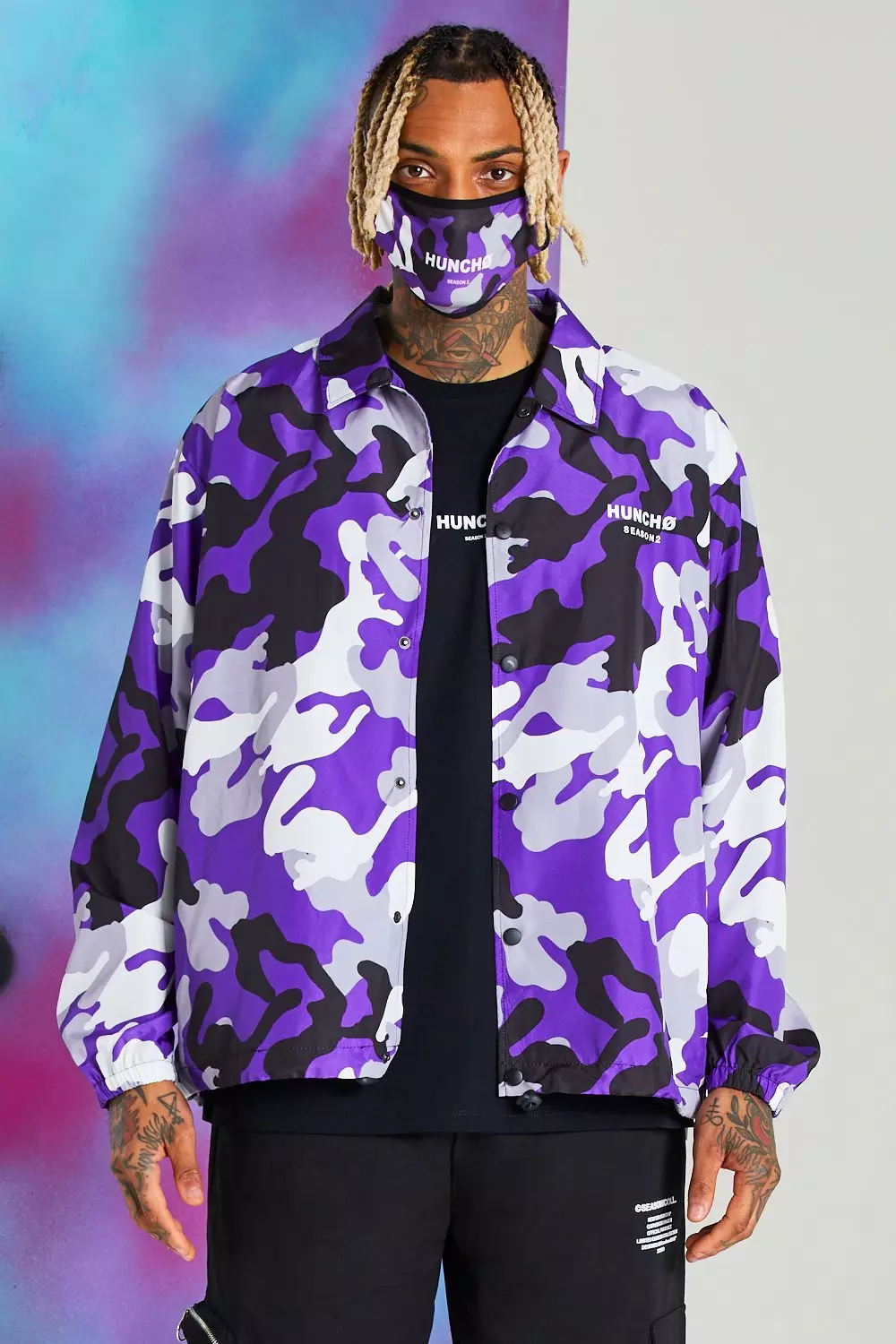 Quavo Camo Print Coach Jacket | boohooMAN USA