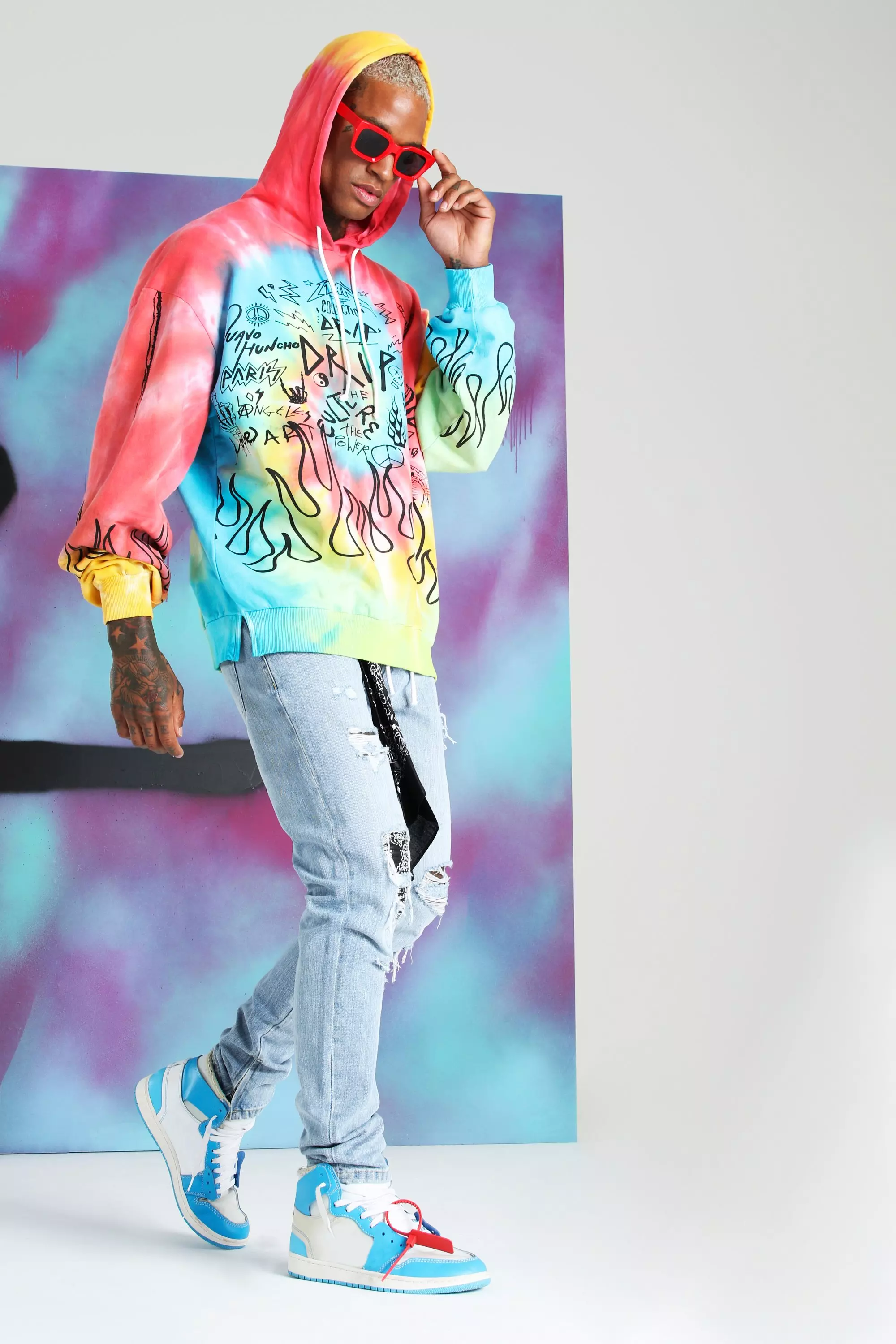 Quavo Oversized Graffiti Print Hoodie boohooMAN USA