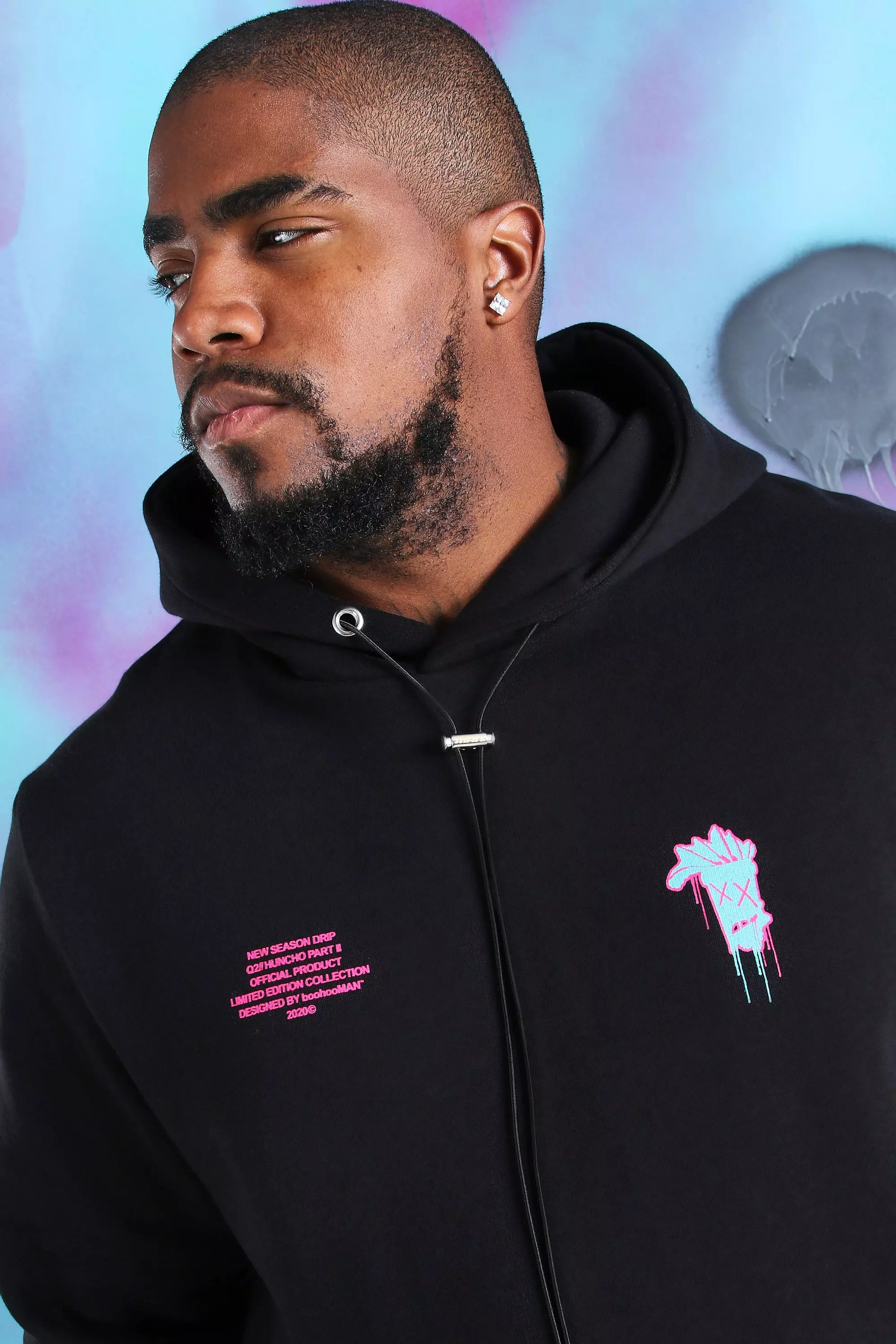 Plus Size Quavo Loose Fit Drip Face Hoodie boohooMAN USA