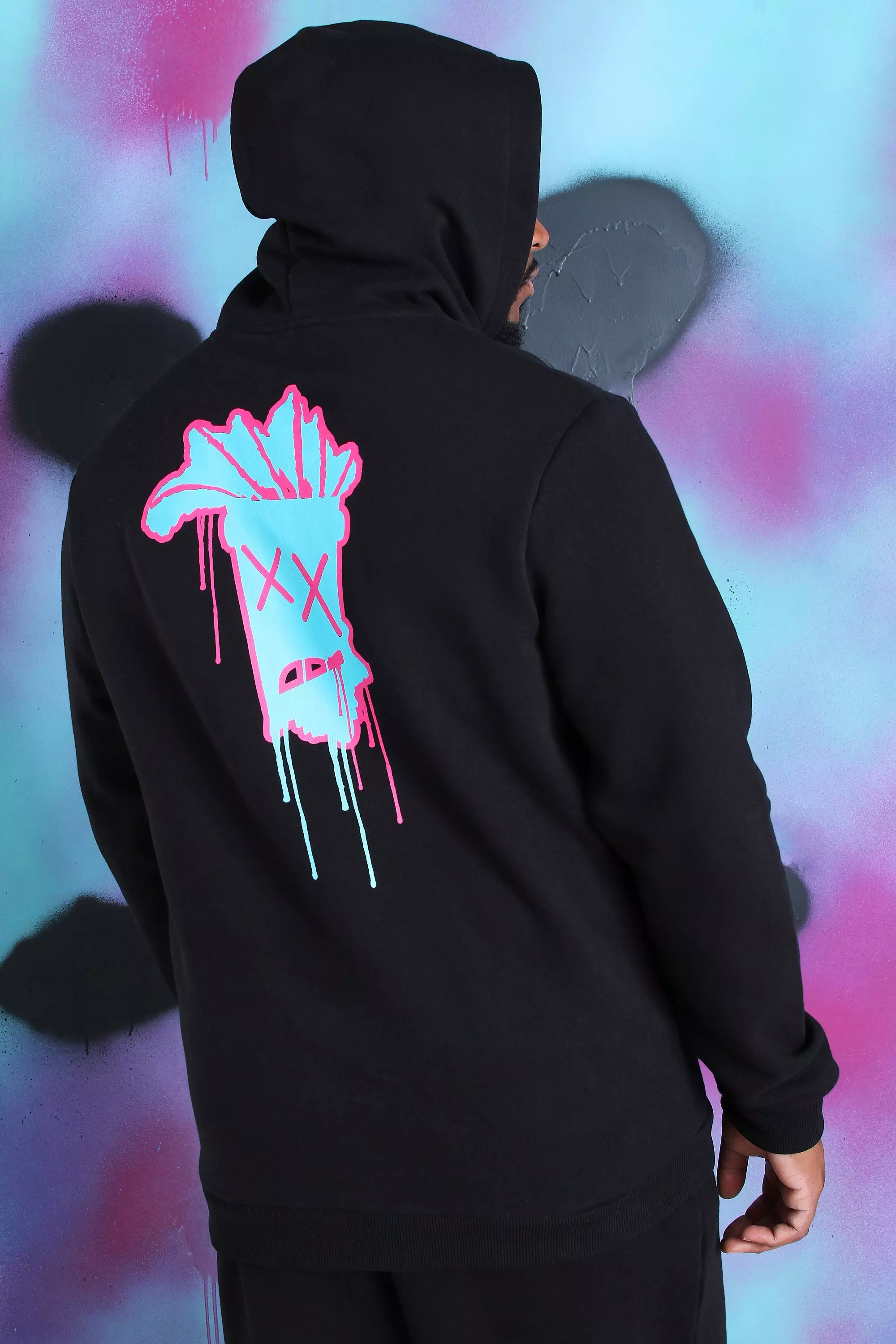 Plus Size Quavo Loose Fit Drip Face Hoodie boohooMAN USA