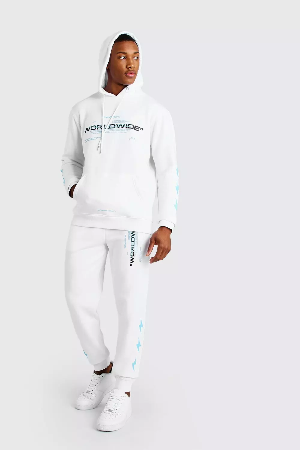 MAN Official Lightning Bolt Hooded Tracksuit | boohooMAN UK