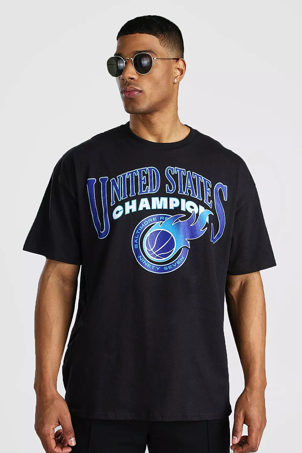 Oversized Basketball Champions Print T-Shirt | USA