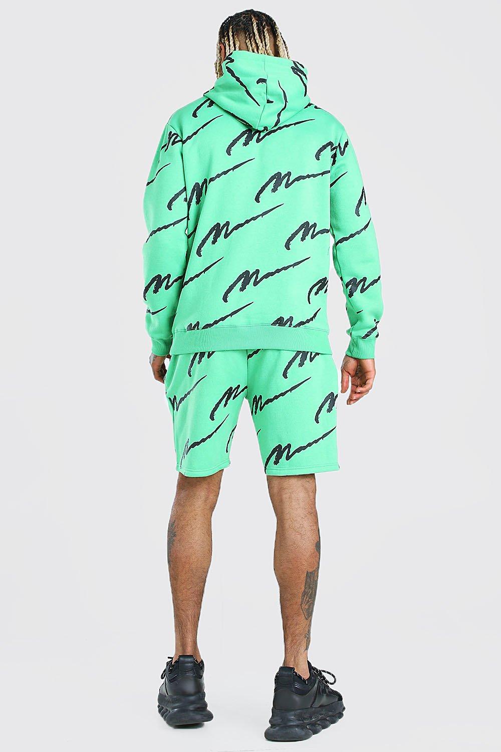 all over man printed hooded short tracksuit