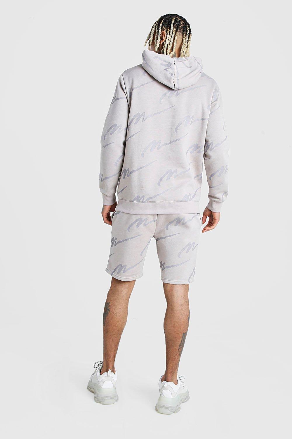 all over man printed hooded short tracksuit