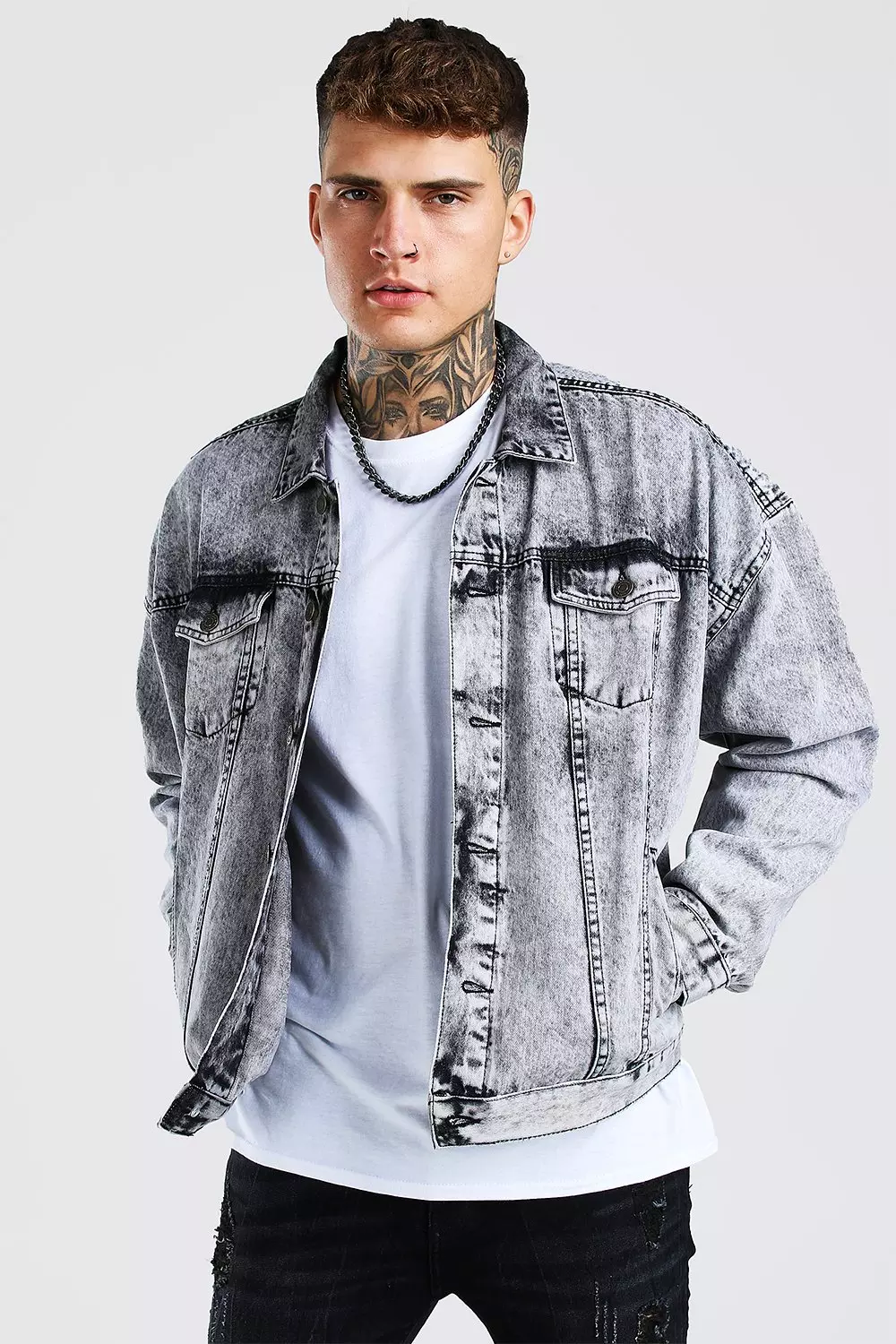 Acid wash denim store vest