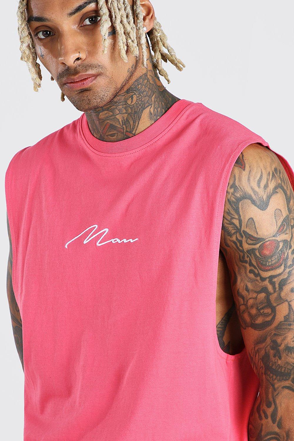

Фирменная майка MAN с большими вырезами под мышками, Pink