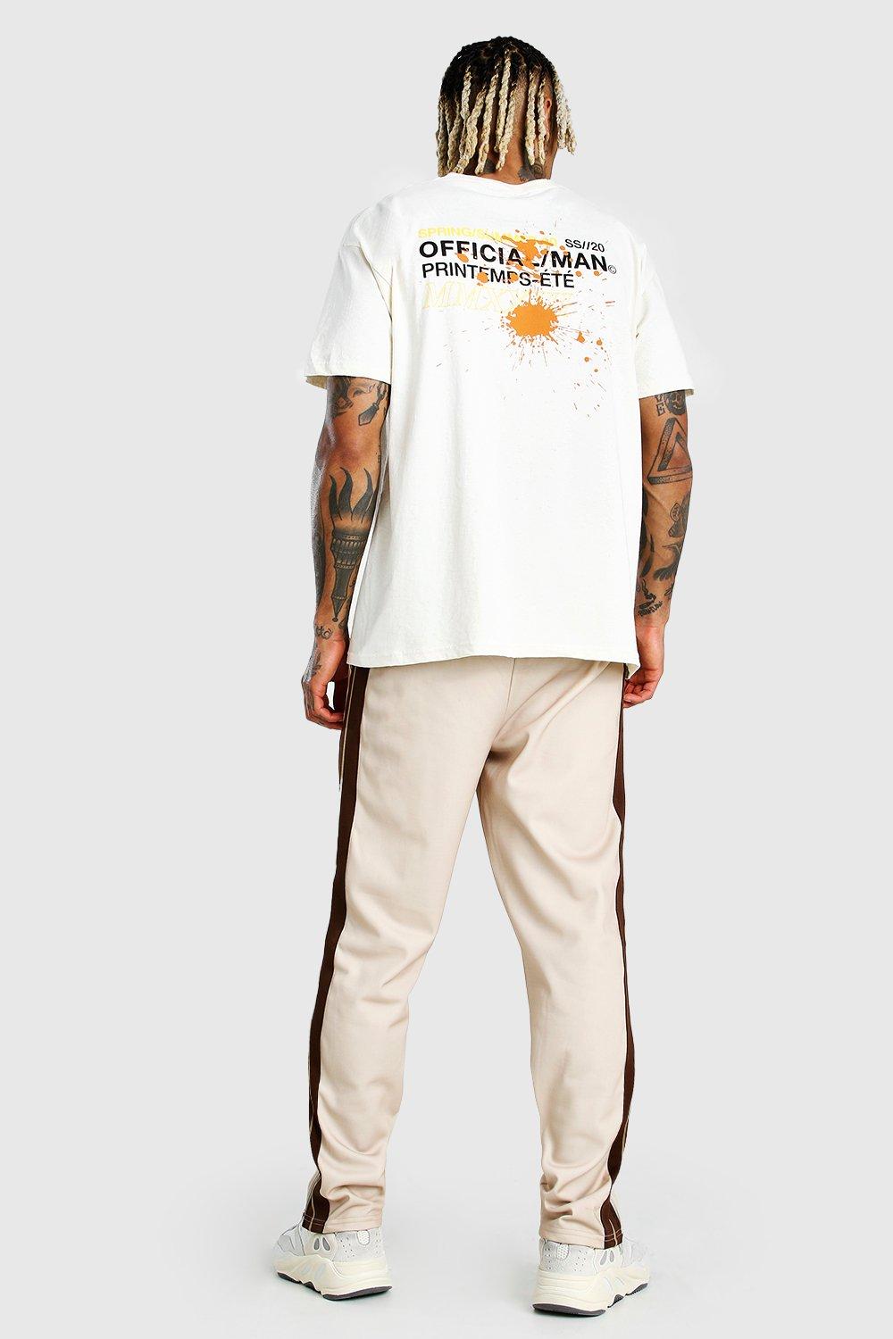 Oversized Graffiti Front & Back Print T-Shirt, Natural