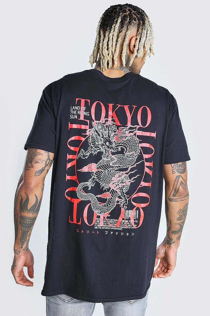 Oversized Tokyo Dragon Back Print T Shirt Boohooman