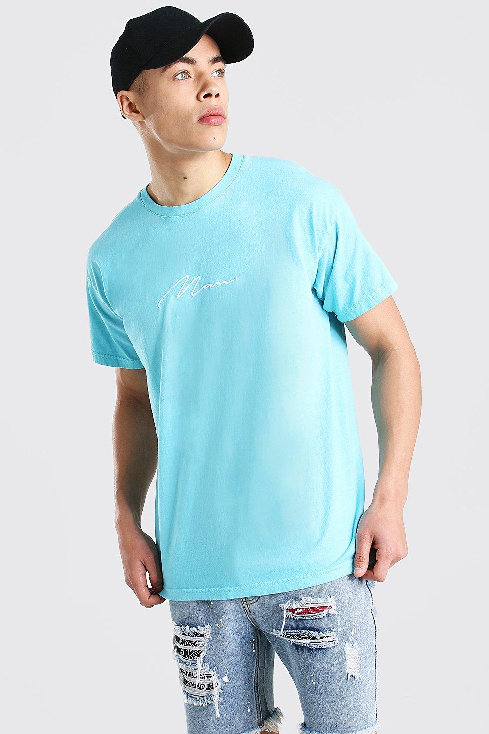 

Фирменная футболка оверсайз MAN с эффектом повторного окрашивания, Turquoise