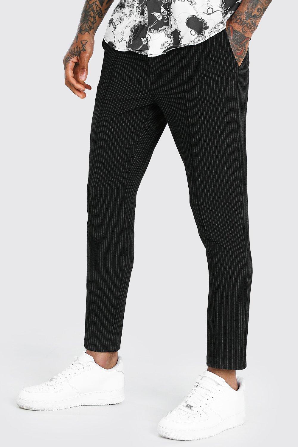 black pinstripe skinny trousers