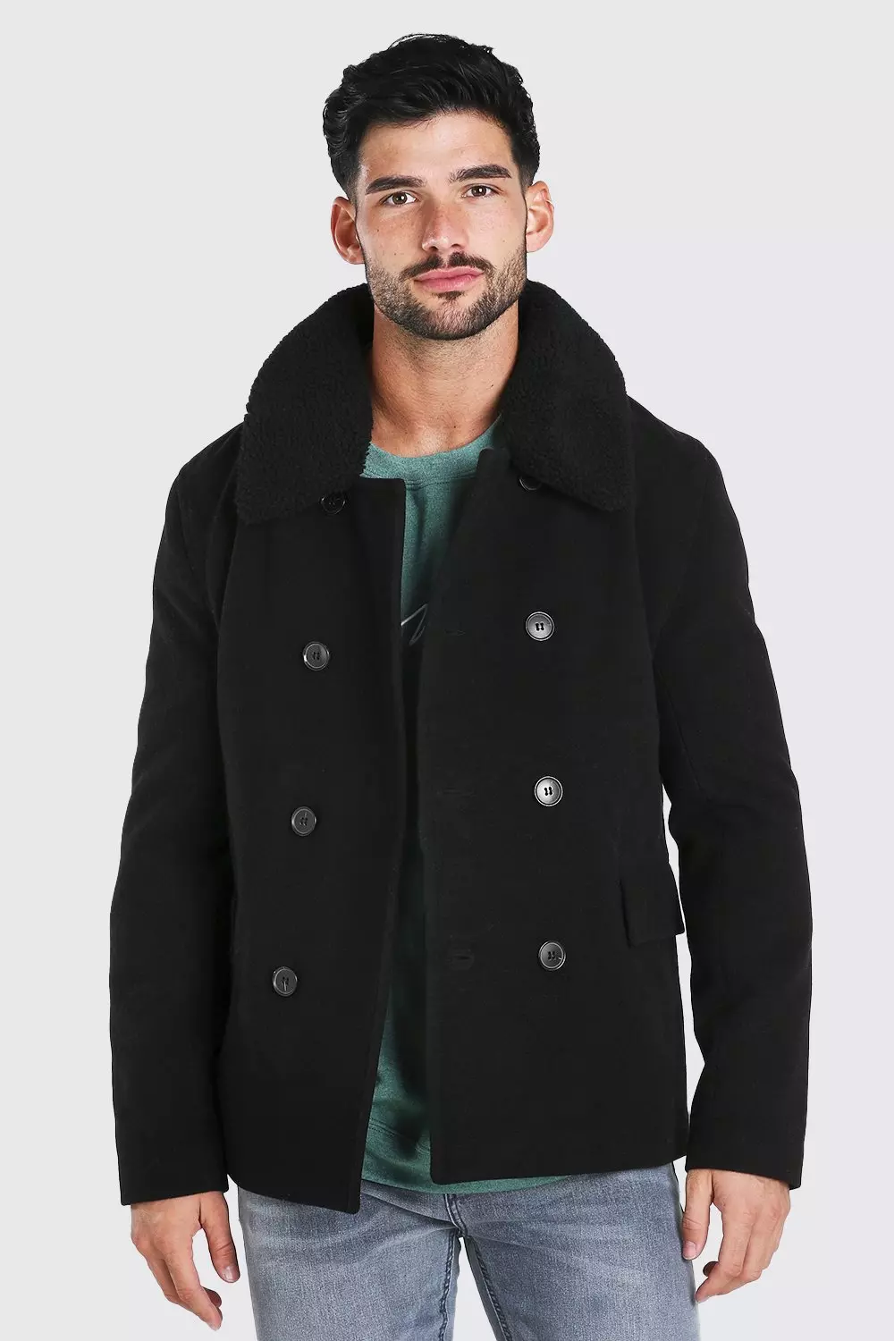 Borg collar wool blend sales pea coat