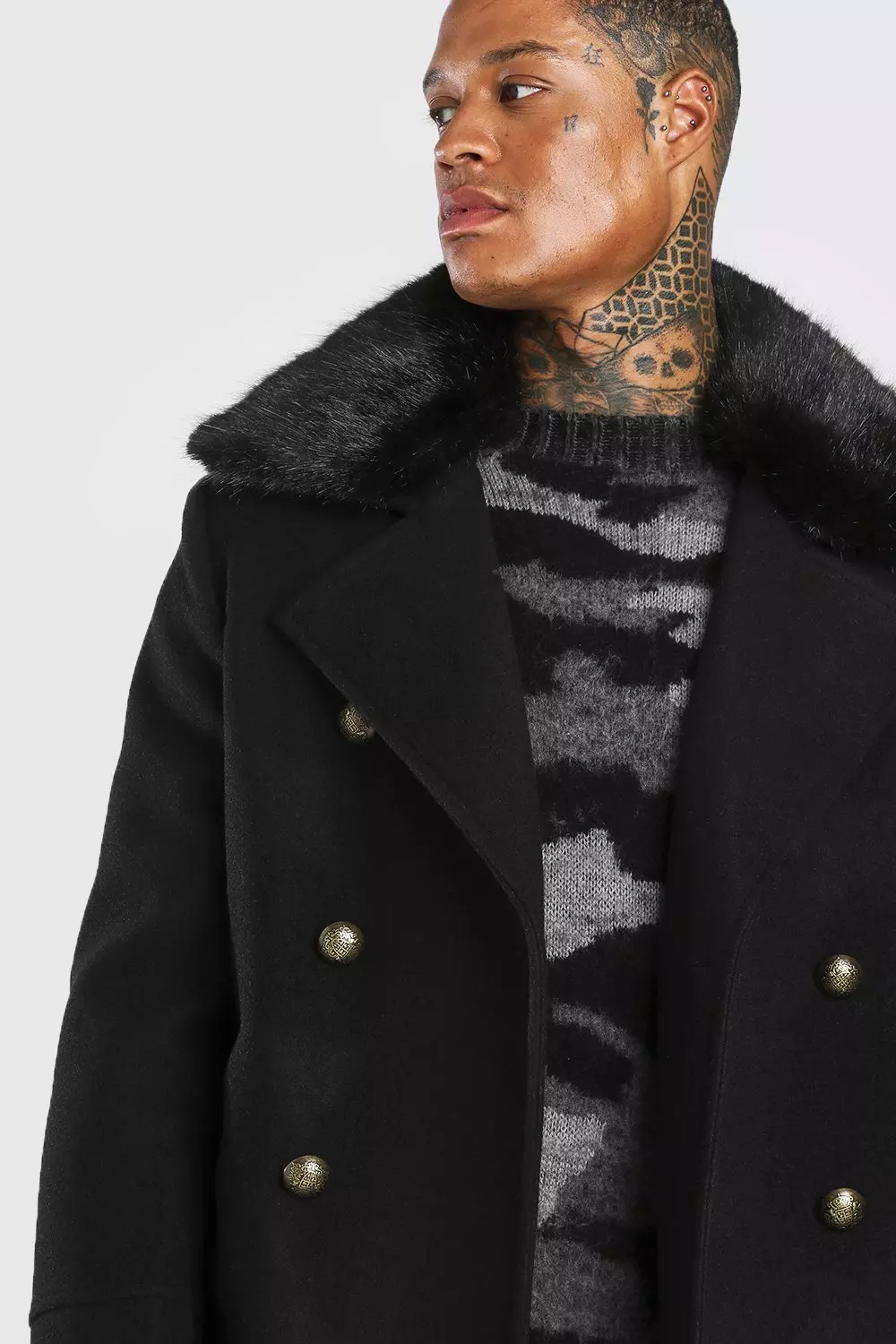 Faux fur military coat sale