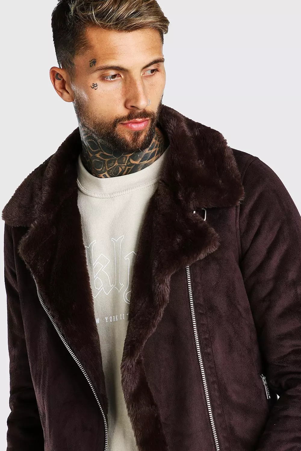 Faux Fur Lined Suede Aviator Jacket