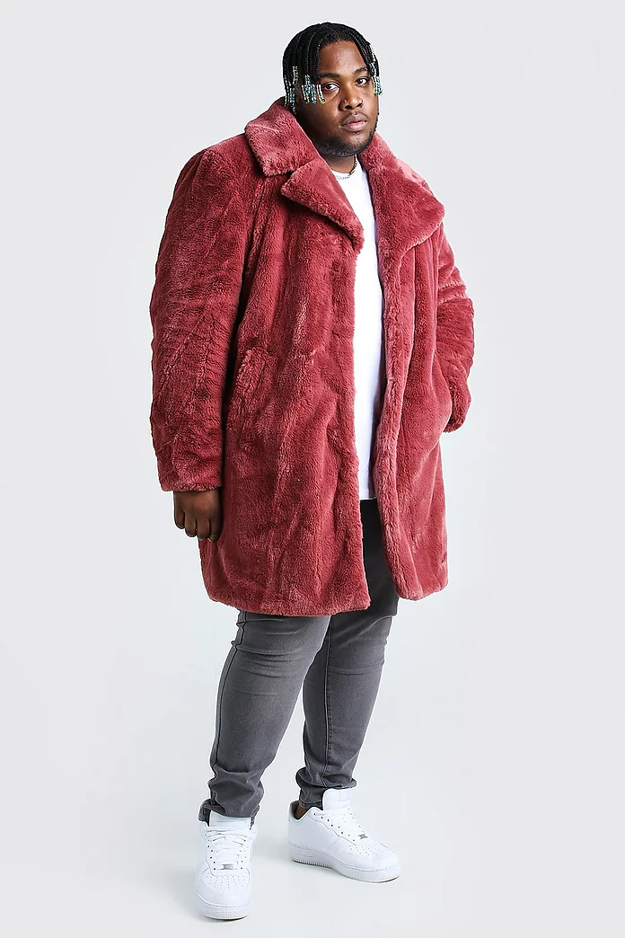 F.Kr. Meget sur Admin Plus Size Faux Fur Overcoat | boohooMAN USA