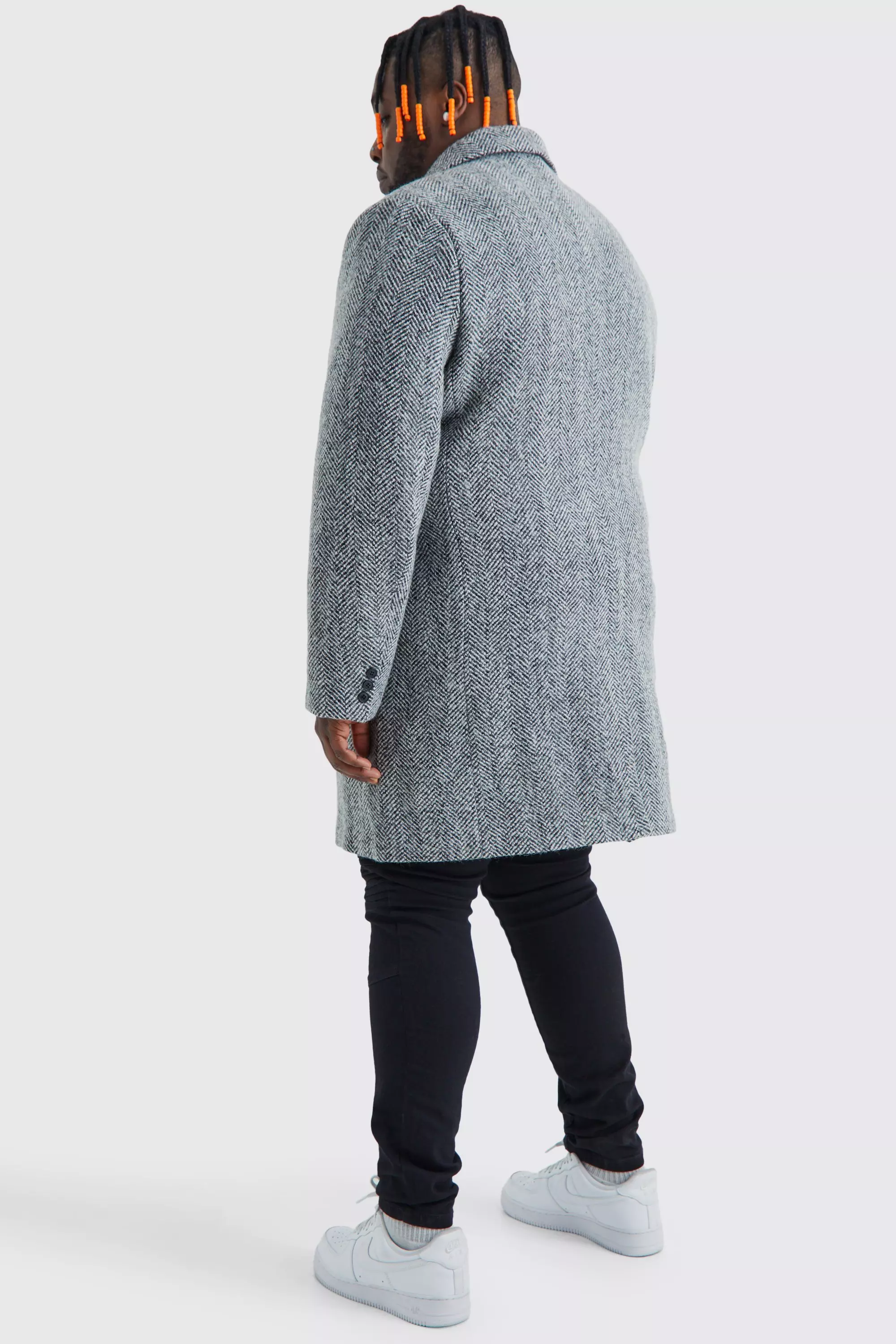 Men's Plus Size Wool Mix Herringbone Overcoat
