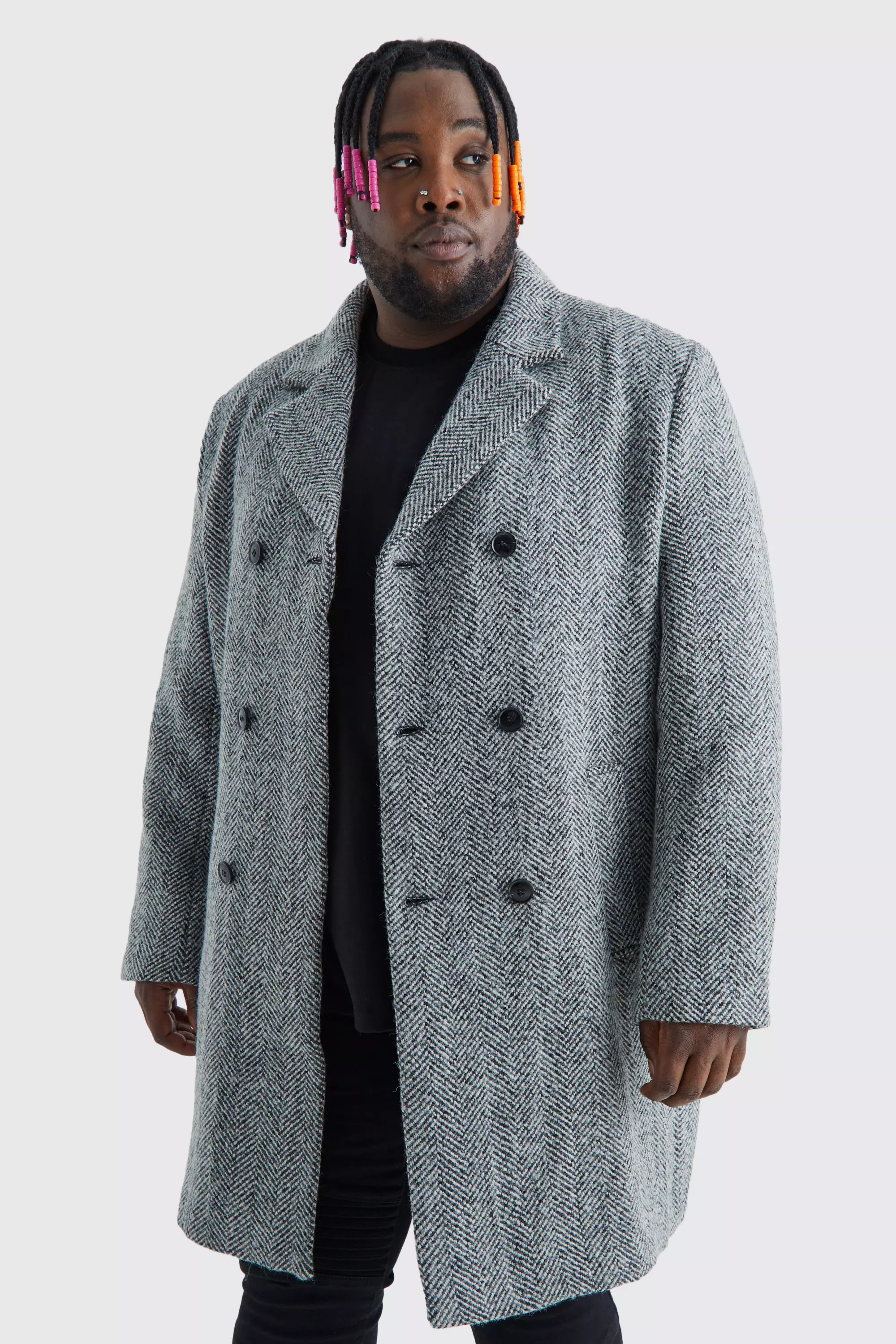 Men's Plus Size Wool Mix Herringbone Overcoat