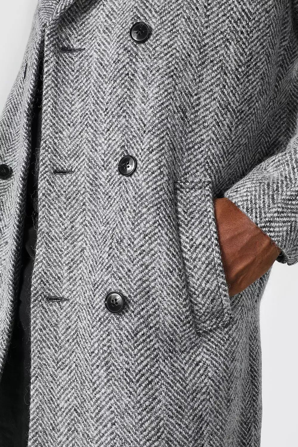 Plus Size Wool Mix Herringbone Overcoat | boohooMAN USA