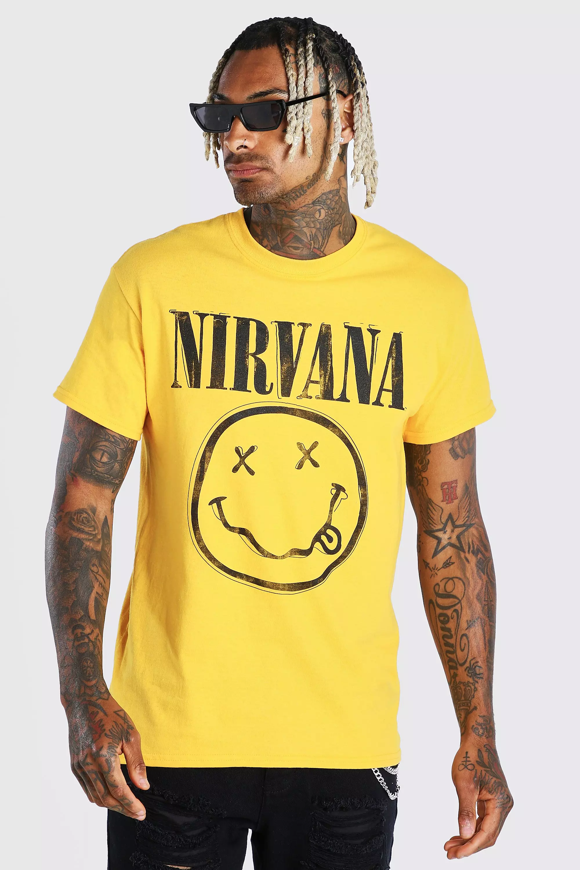 Black and yellow nirvana hot sale shirt