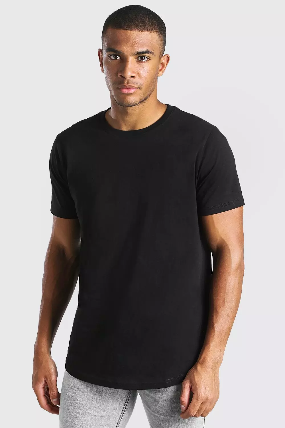 TOPMAN Curved Hem Longline T-shirt in Black for Men