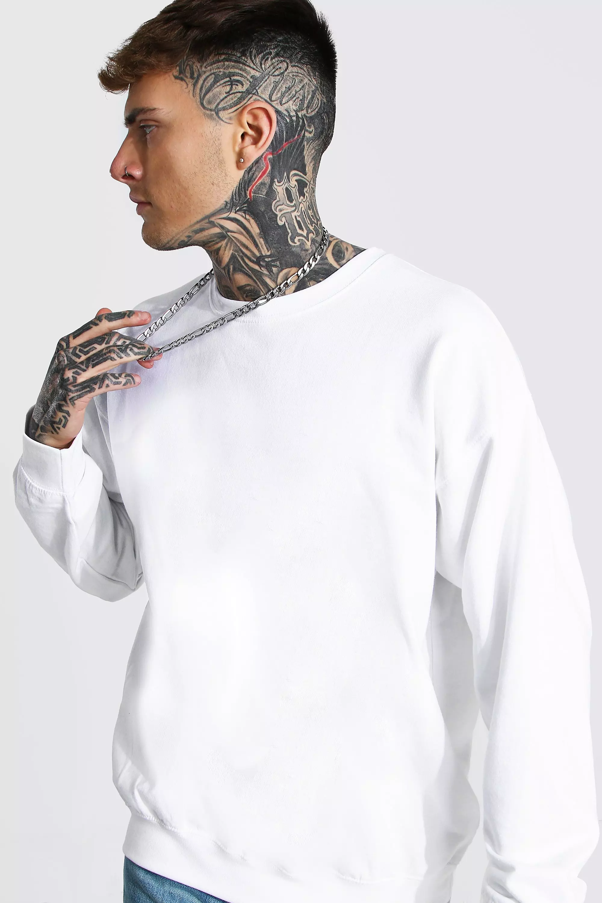 Oversized Crew Neck Fleece Sweatshirt | boohooMAN