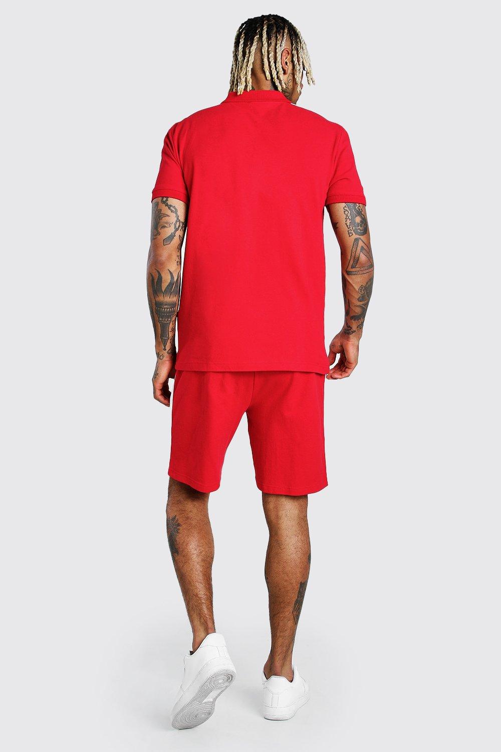 

Сет MAN: спортивная рубашка-поло на молнии и шорты с тесьмой, Red