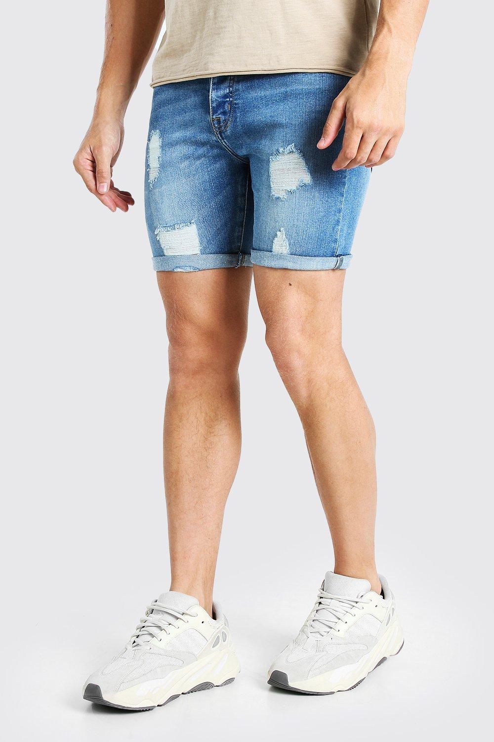 stretch distressed denim shorts