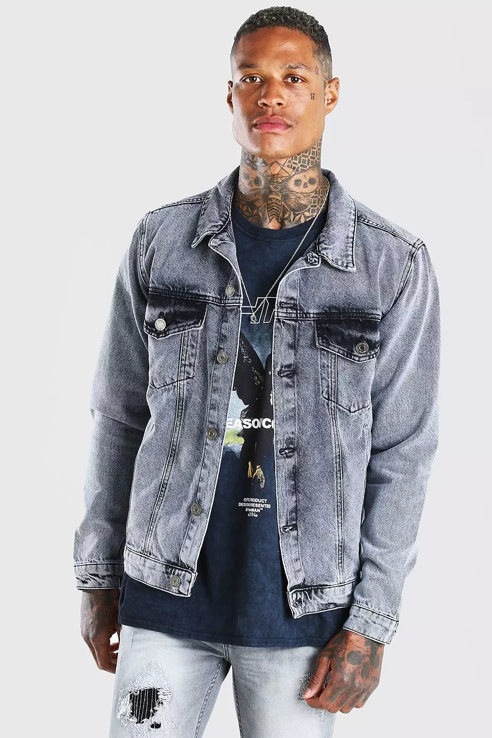 Grey acid clearance wash denim jacket