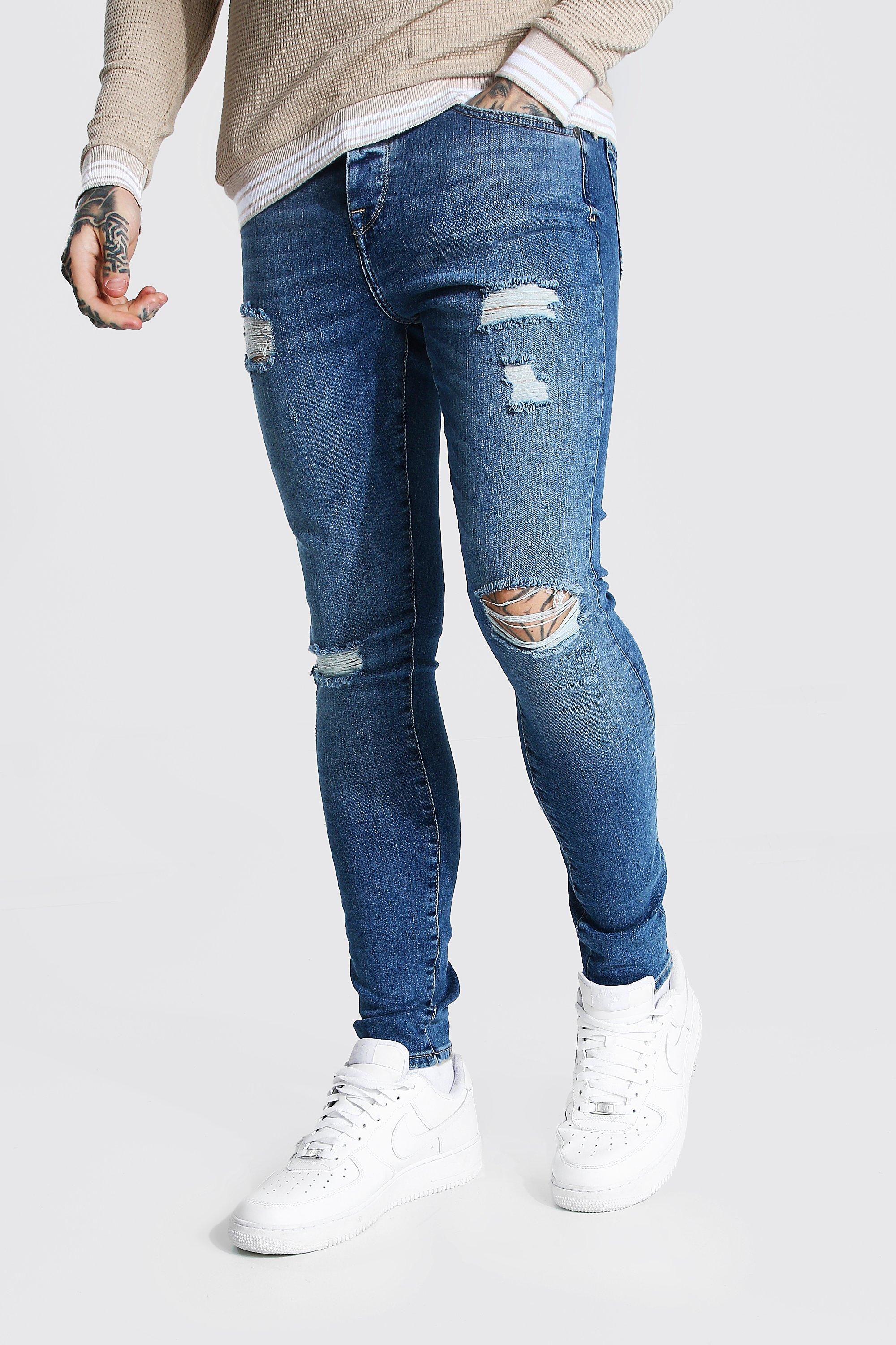 super skinny light blue ripped jeans mens