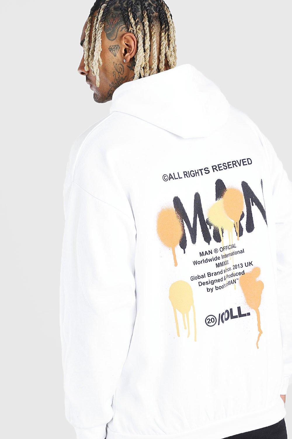 boohooman hoodie with man print in white