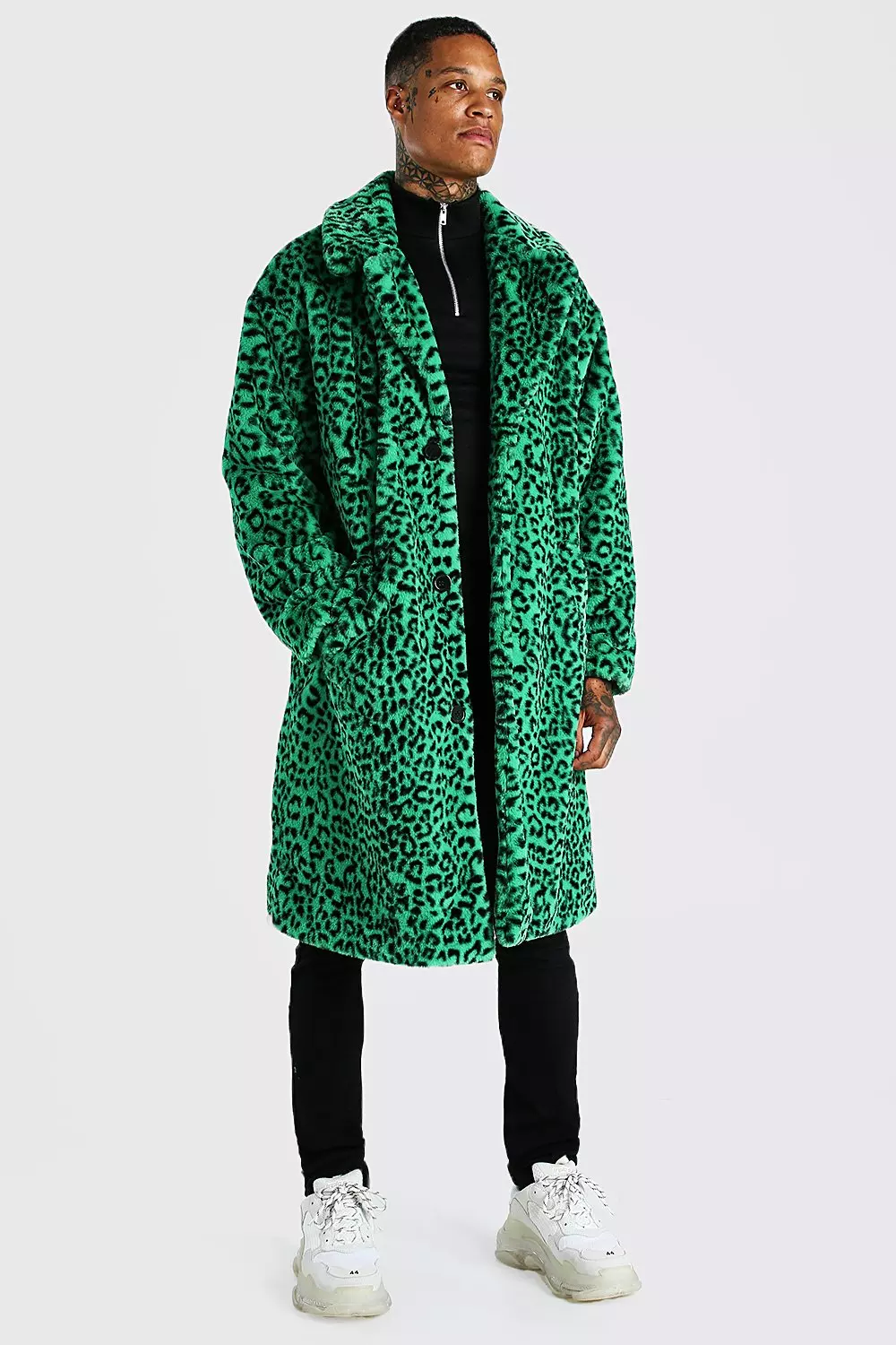 Leopard Faux Fur Longline Jacket | boohooMAN USA