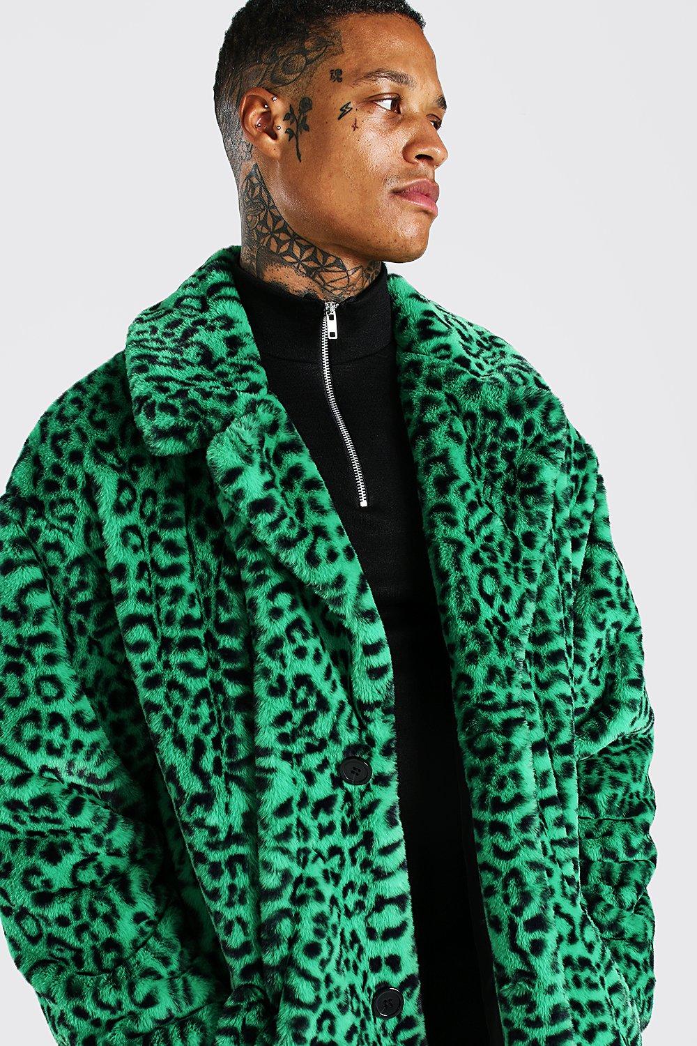 next green leopard print coat