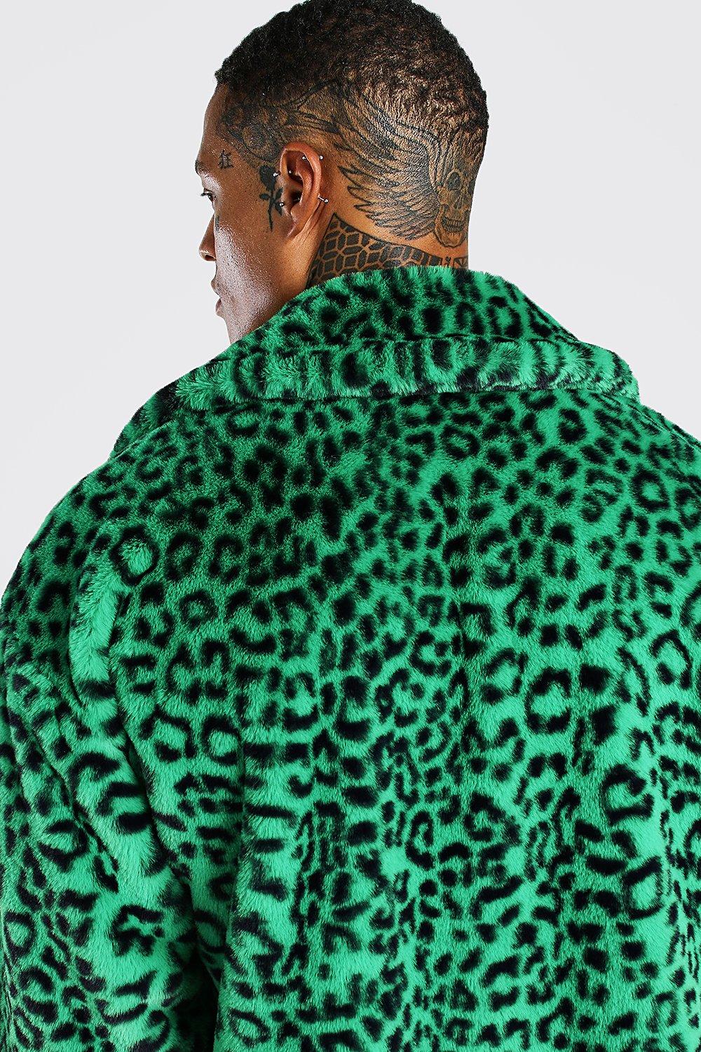 next green leopard print coat