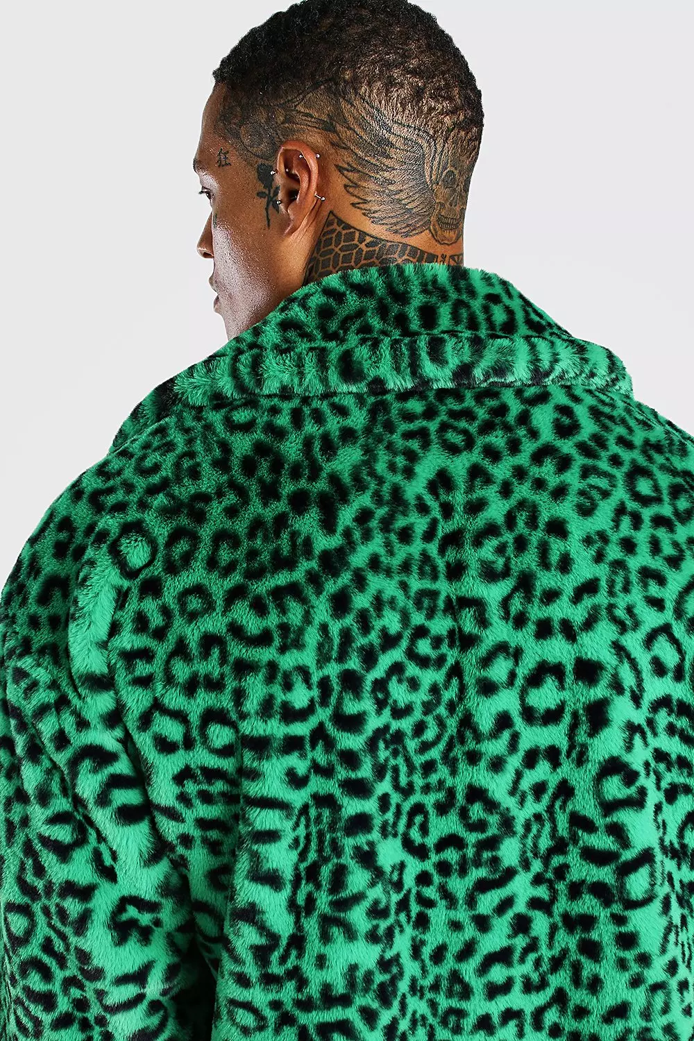 Faux Fur Sweater - Turquoise/leopard print - Men