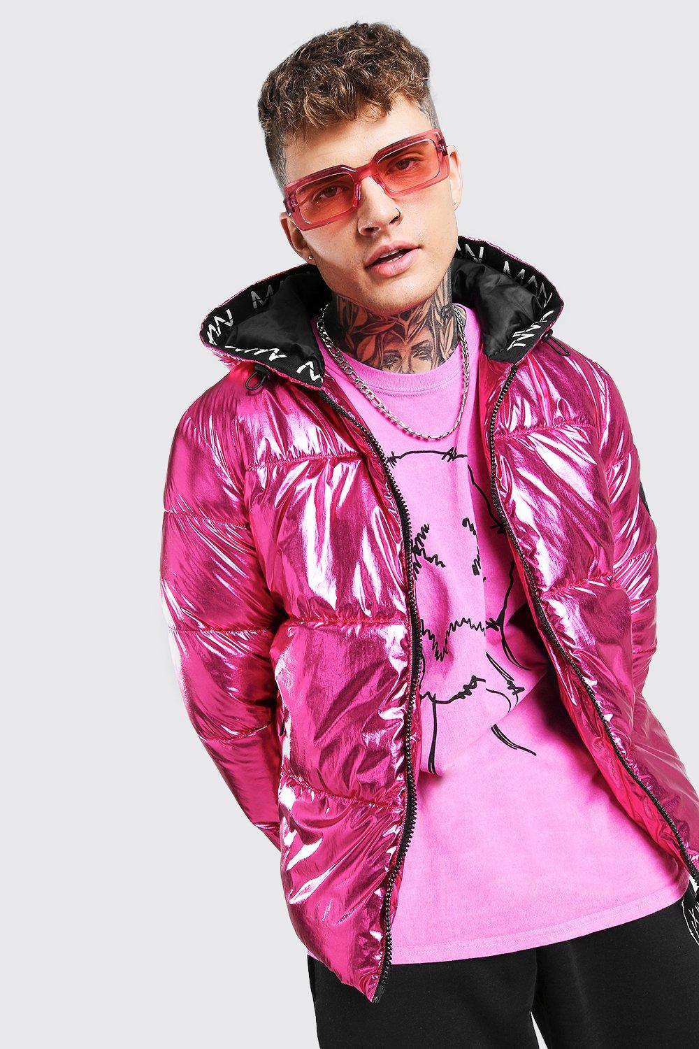 pink metallic puffer jacket