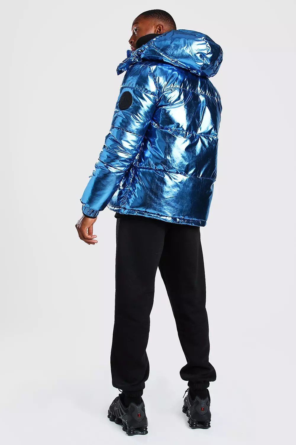 Metallic blue shop puffer jacket