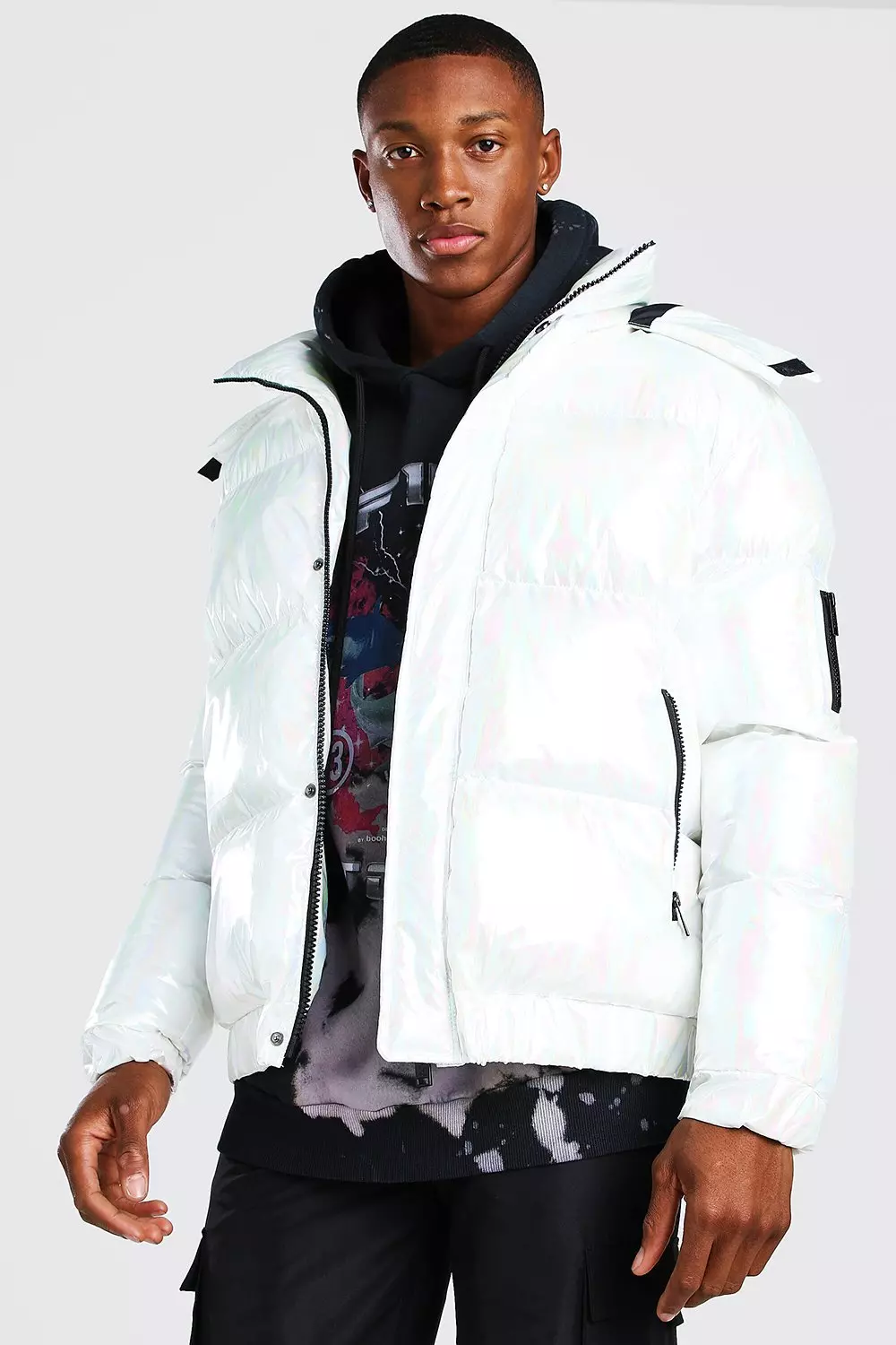 Iridescent hooded puffer jacket new arrivals