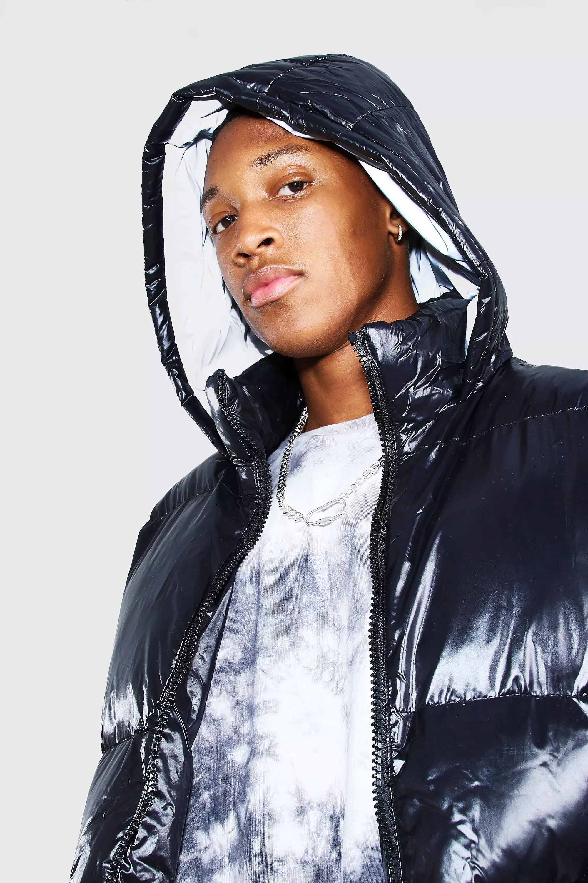 High Shine Hooded Puffer Jacket