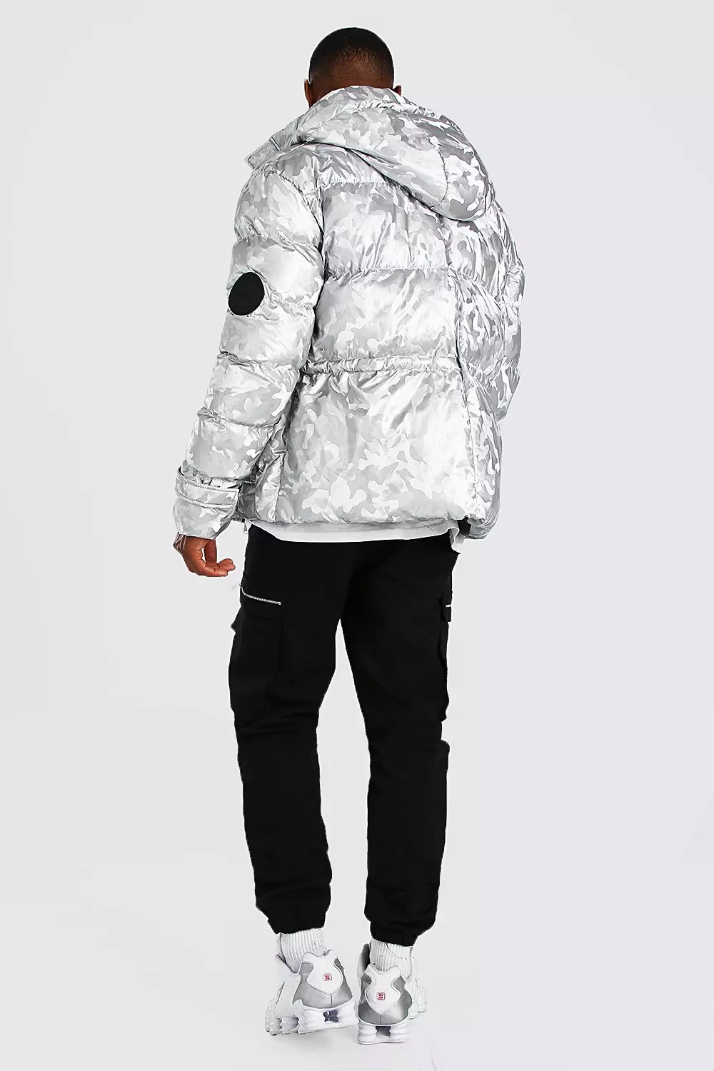 Metallic silver clearance puffer jacket mens