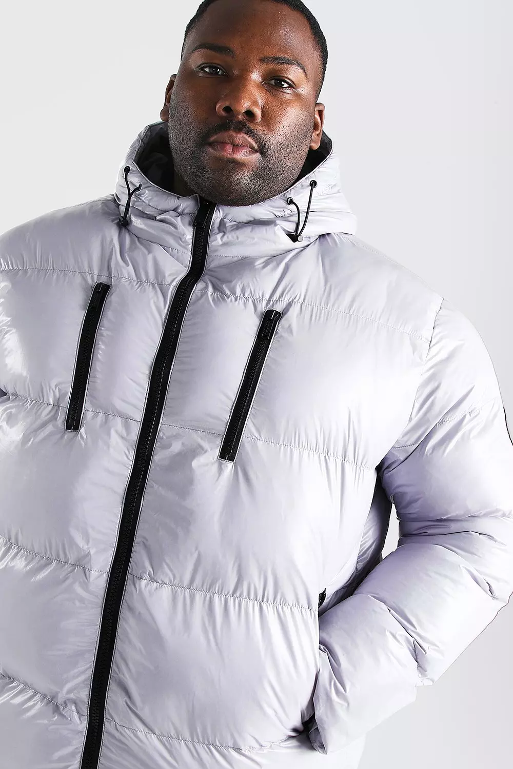 Plus Size High Shine Wet Look Puffer Jacket boohooMAN USA