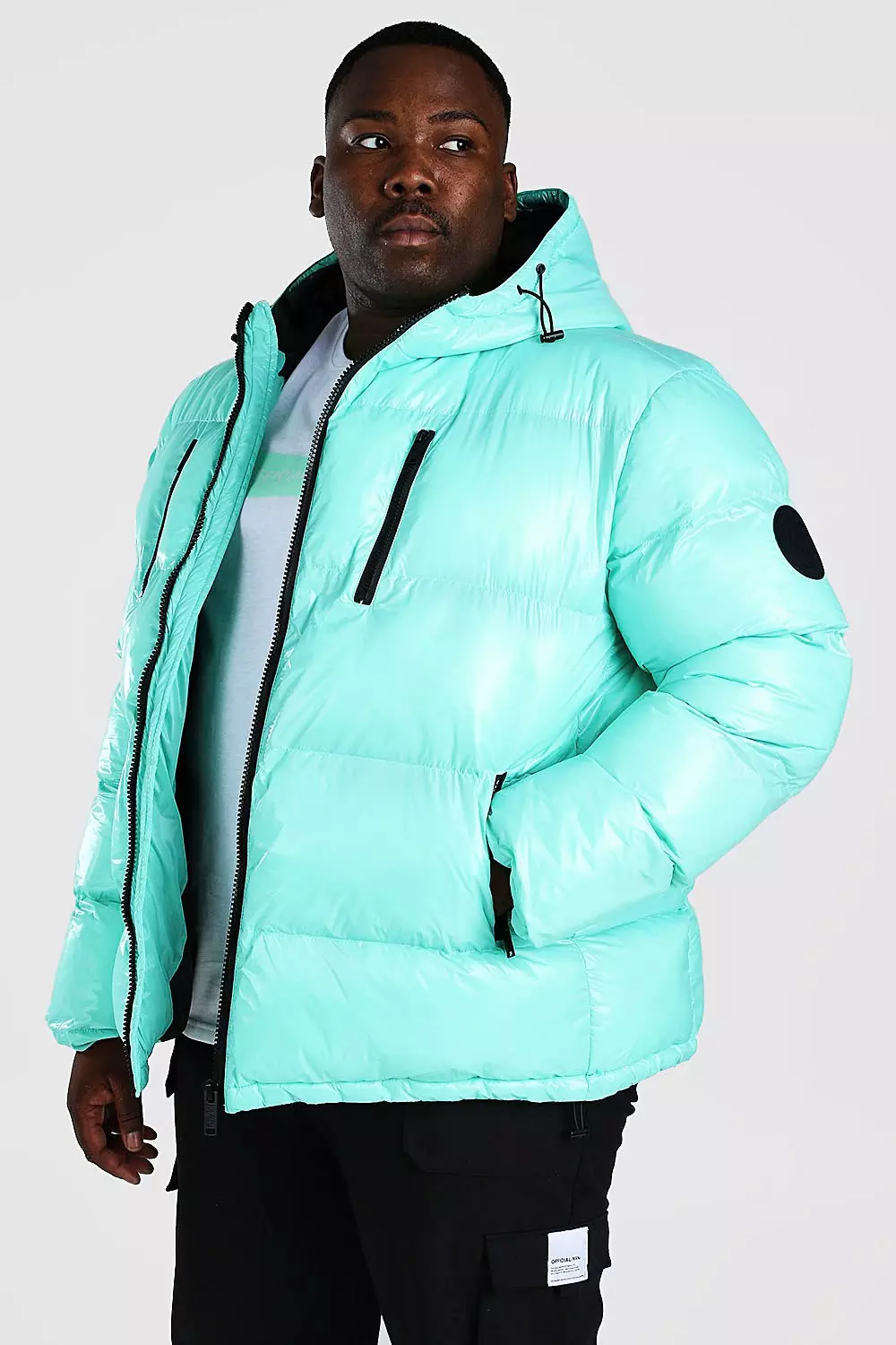 Wet look store puffer jacket mens