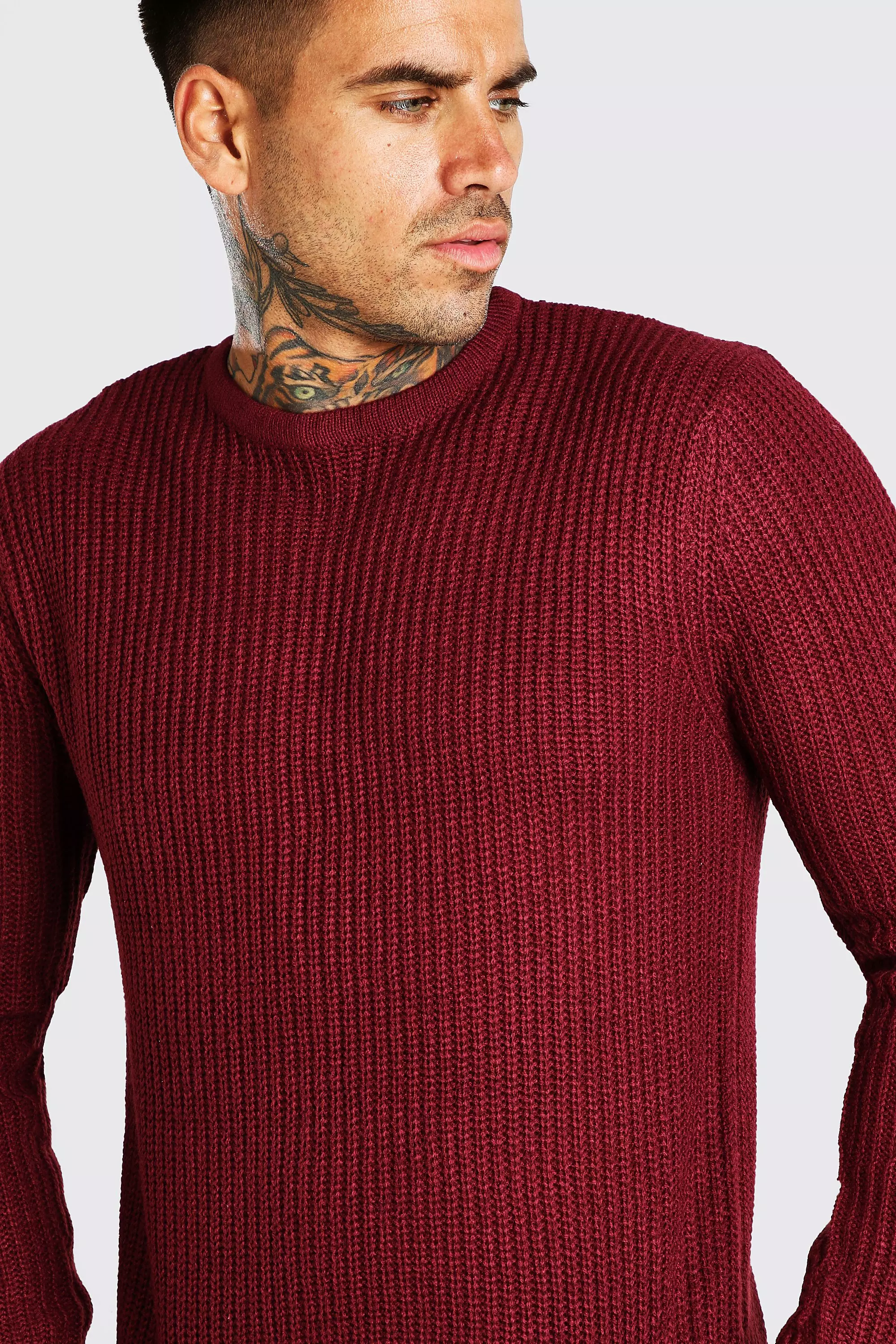 Crew Neck Fisherman Rib Sweater | boohooMAN USA