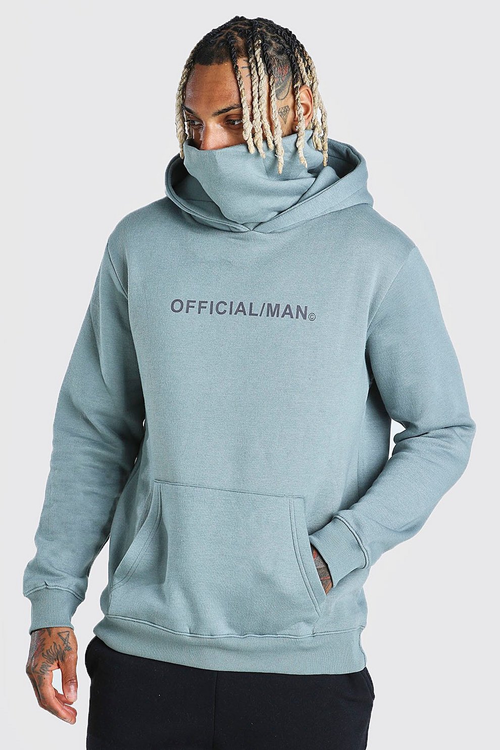 Boohooman Hoodie With Snood Man Official Sleeve Print Boohooman Hoodie With Snood Man Official Sleeve Print