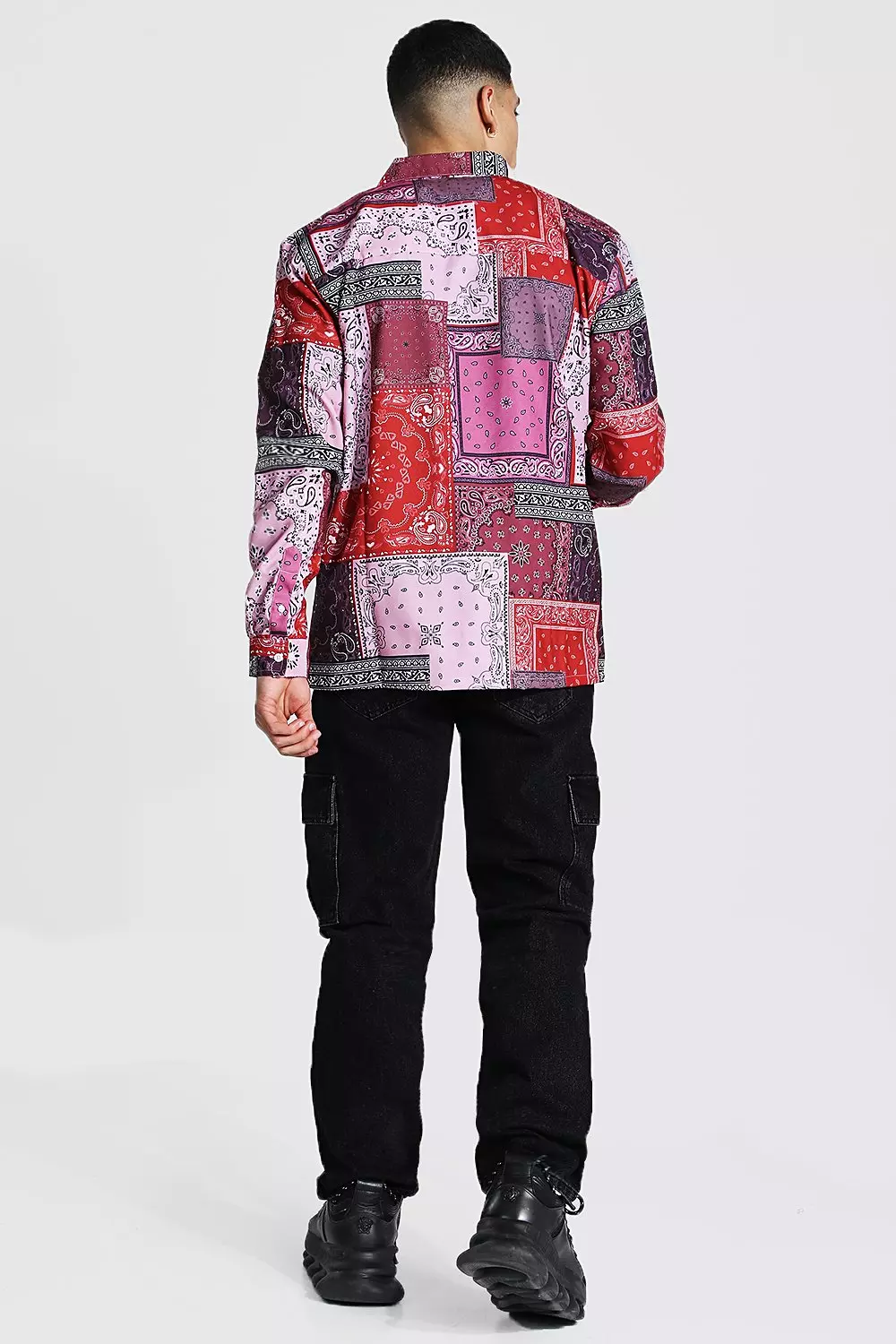 Long Sleeve Bandana Patchwork Overshirt | boohooMAN USA