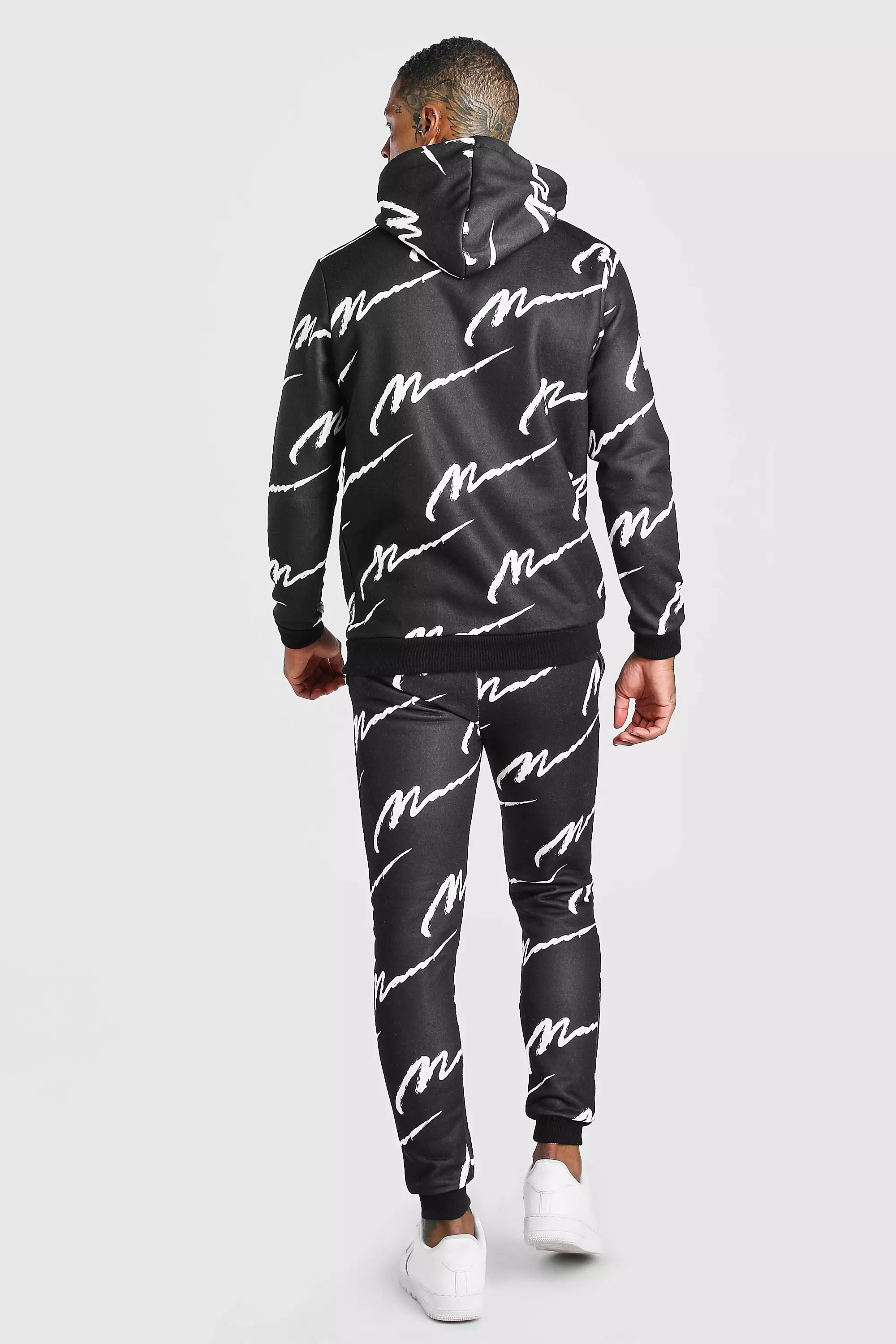 All over man sale printed hooded tracksuit grey