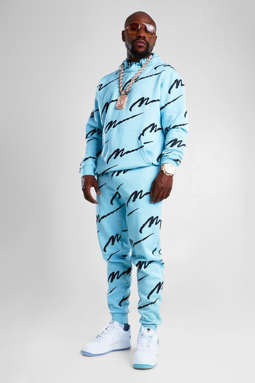 all over man printed hooded tracksuit