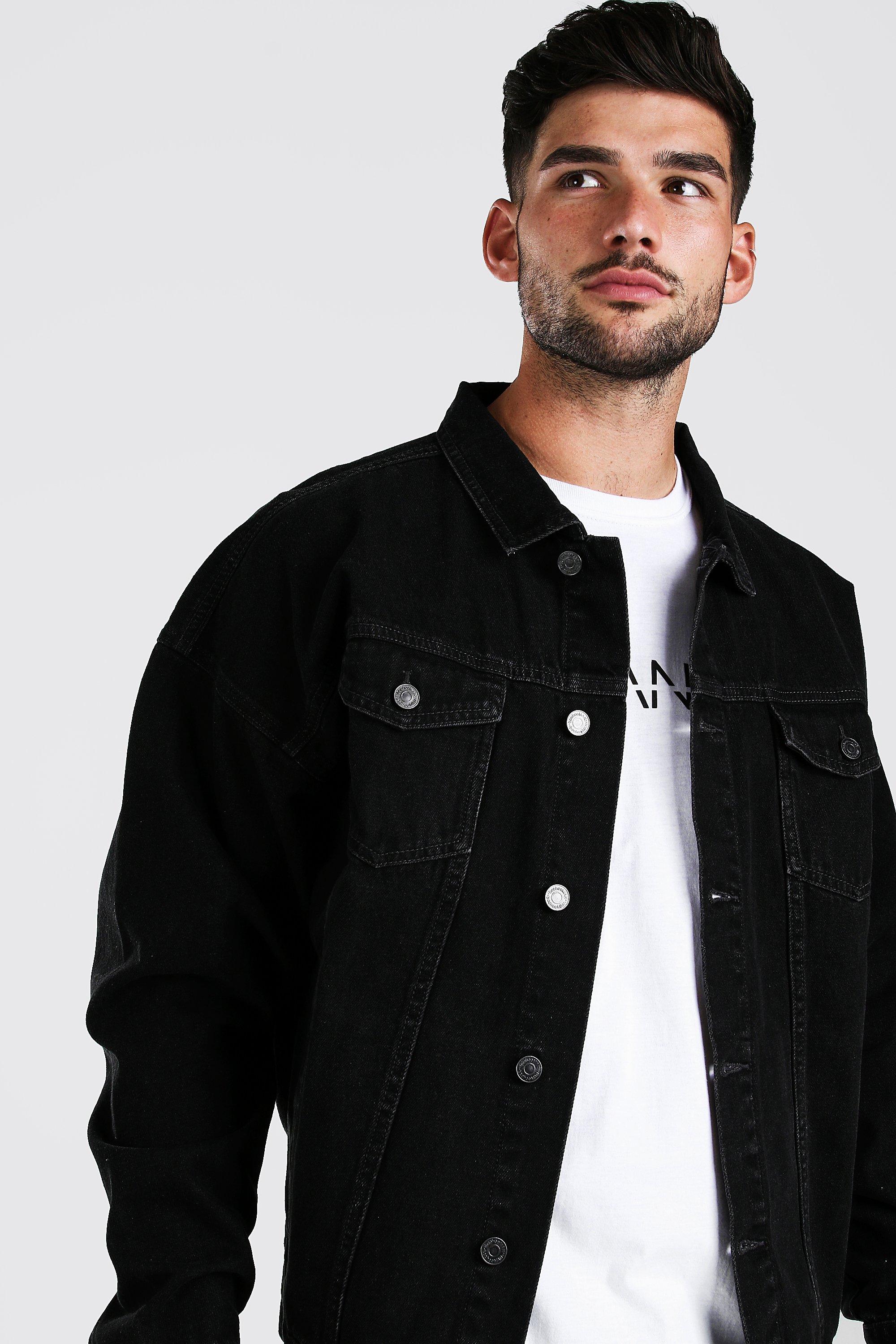 mens washed black denim jacket