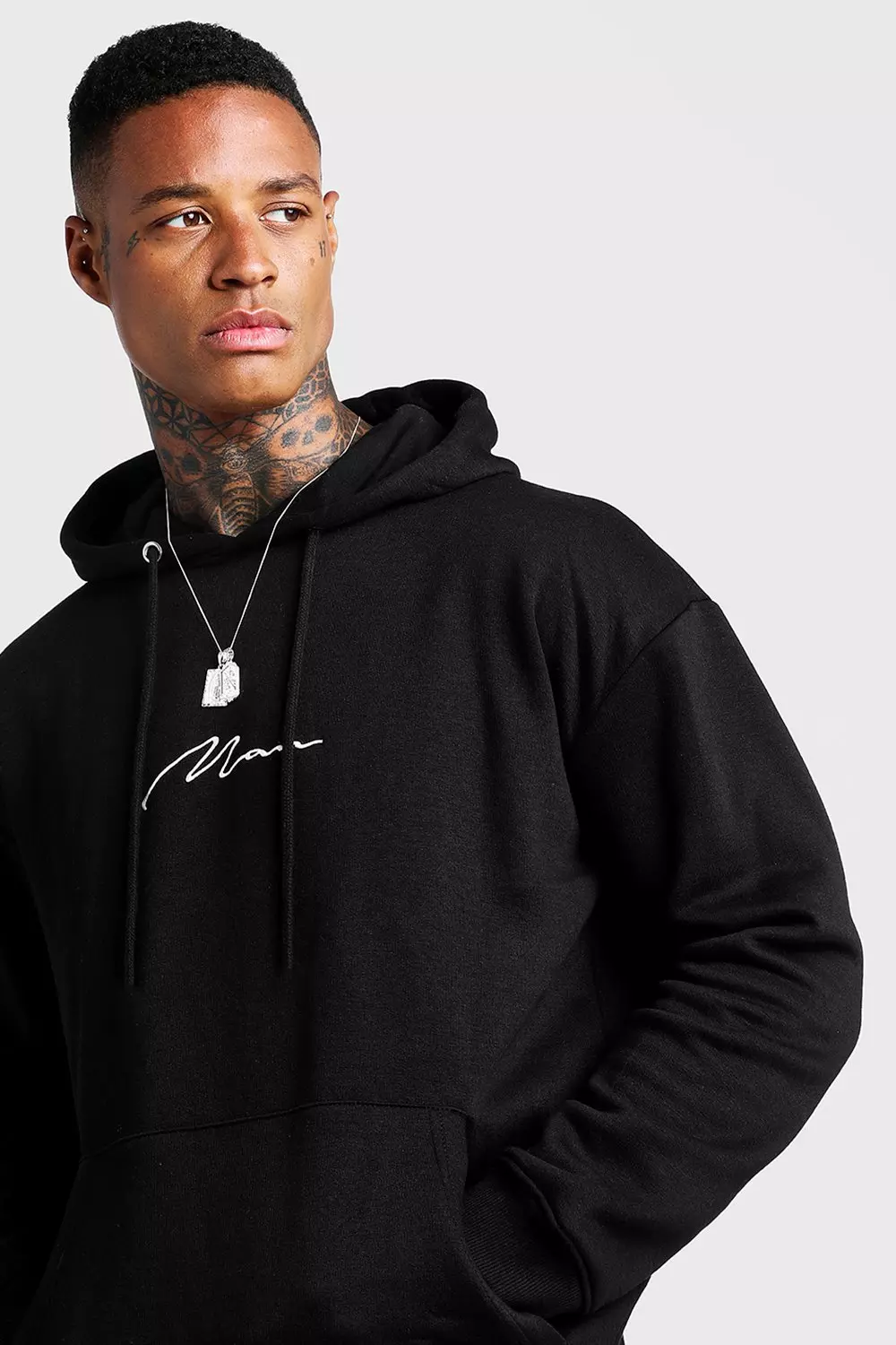 boohooMAN Plus Size Man Signature Embroidered Hoodie